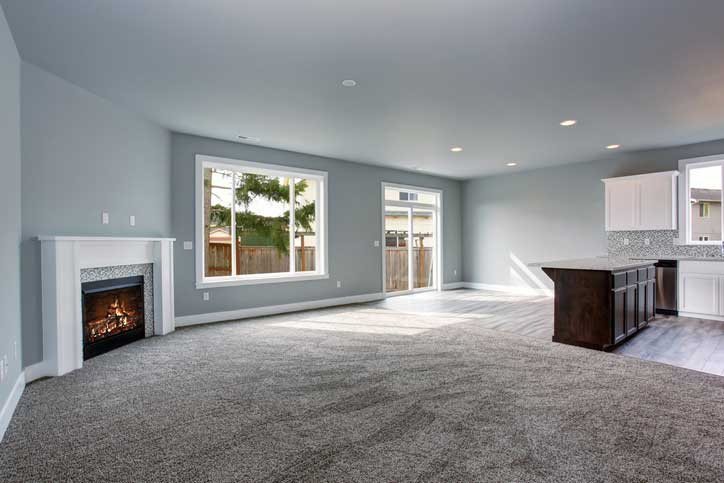 View of clean carpet in home office area.