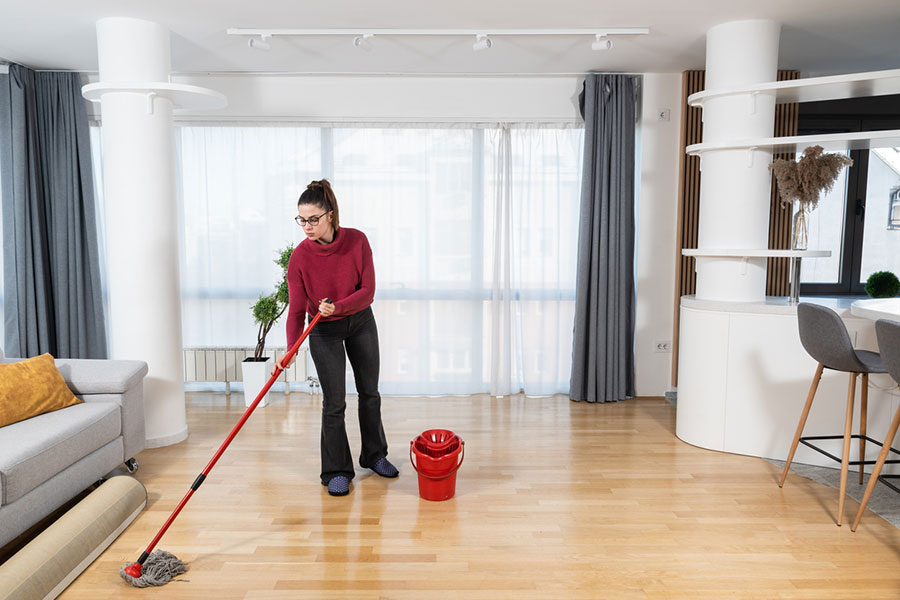 Woman cleaning apartment